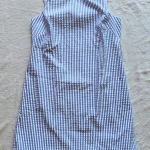 Eliza J Blue and White Stripe, Sleevless RuffleSheath Mini Dress